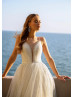 Beaded Ivory Lace Tulle Shiny Wedding Dress With Detachable Sleeves